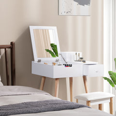 Vanity Table Makeup Desk with Flip Top Mirror and 2 Drawers - White