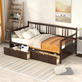 Twin Size Daybed Wood Bed with Two Drawers - Espresso