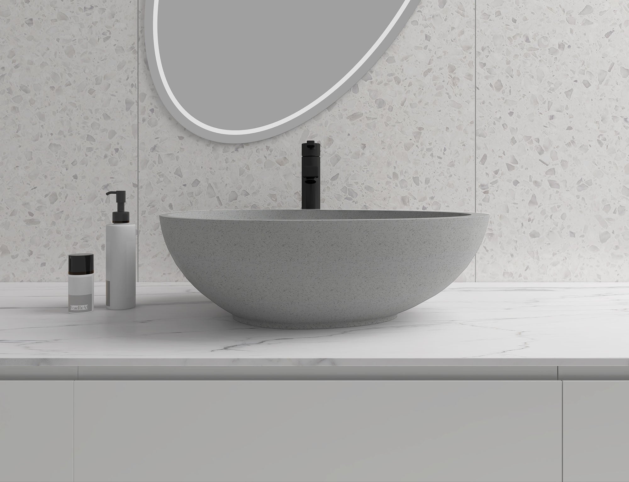 Egg shape Concrete Vessel Bathroom Sink without Faucet and Drain - Grey
