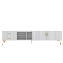 Modern TV Stand with 5 Champagne legs for TVS up to 77" - White