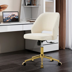 Modern Swivel Teddy Velvet Office Chairs, Adjustable 360 °- White