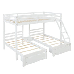 Full over Twin & Twin Bunk Bed with 3 Storage Drawers (96.8”x79”x68.3”) - White