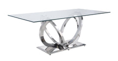 Finley Dining Table, Clear Glass & Mirrored Silver Finish