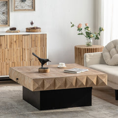 Three-dimensional Embossed Pattern Square Retro Coffee Table - Natural
