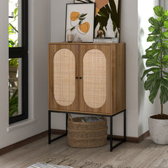 Walnut Rattan 2 Door Cabinet