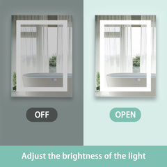 LED Lighted Bathroom Wall Mounted Mirror with High Lumen+Anti-Fog Separately Control+Dimmer Function