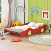 Full Size Race Car-Shaped Platform Bed with Wheels - Red