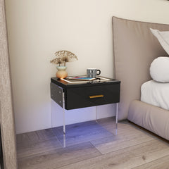 LED Nightstand with Wireless Charging Station and 16 Color Light - Black
