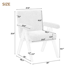 Modern Arm Chair Set with Solid Wood Frame with Arm Pads (Set of 2) - White