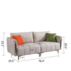 Modern Sofa Couch, Fabric Loveseats Couch with 2 Side Pockets, Deep Seat Sofa Movable Back, 76.3 inch - Rice White