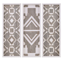 Mandal Two-tone Geometric 3-piece Wood Wall Decor Set - Grey