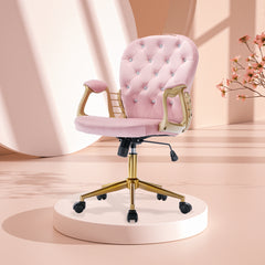 Velvet Home Office Chair with Wheels - Pink
