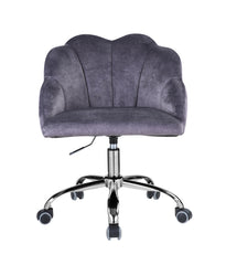 Modern Flower Office Chair - Dark Grey Velvet & Chrome Finish