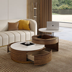 White Sintered Stone Coffee Table Set, 31.5“, Brown (Set of 2)