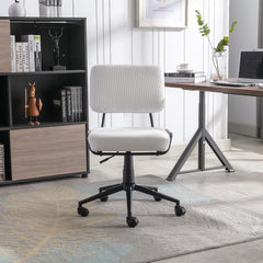 Corduroy Desk Swivel Rolling Chair with Wheels - White
