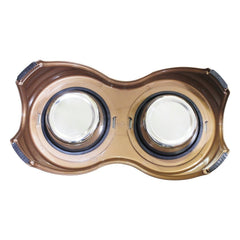 Double Diner Pet Bowl in Stainless Steel, Large - Gold and Silver