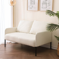 Fabric Loveseat Sofa, Modern Design Linen Sofa Couch with Metal Legs, Soft 2 Seater Sofa for Living Room, Bedroom, Reading Room and Office - Beige