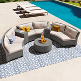 6-Person Fan-shaped Rattan Suit Combination with Cushions and Table, Suitable for Garden - Beige
