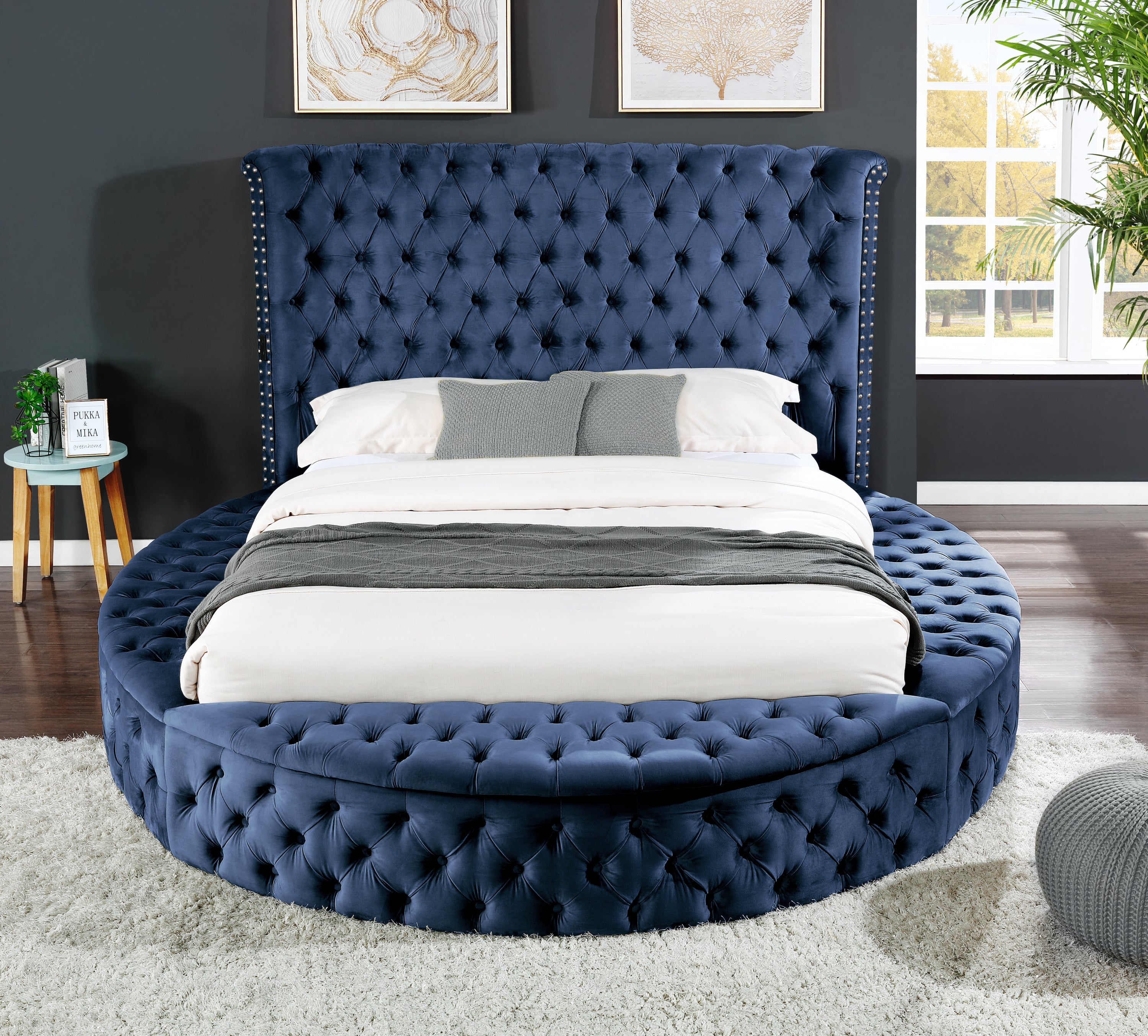 Hazel Queen Size Tufted Storage Bed made with Wood - Blue