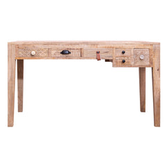Grained Rustic Boho Mango Wood Desk 6 Drawer with Straight Legs - Weathered Brown