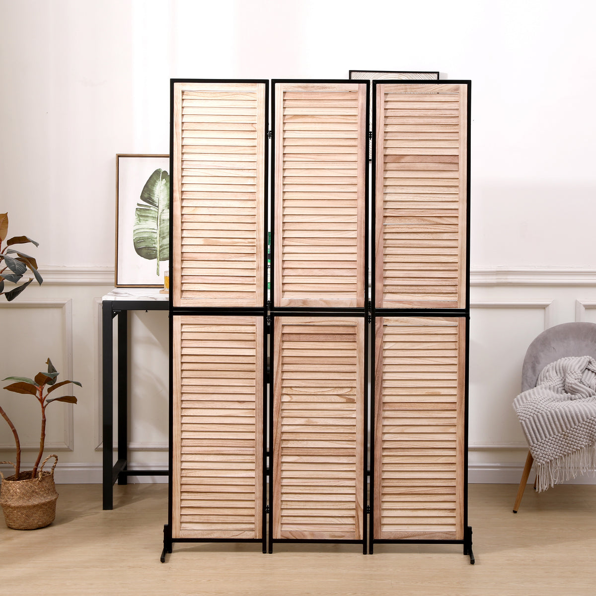 3 Panel Room Dividers and Folding Privacy Screen Natural Wooden Room Partitions 6ft - Natural