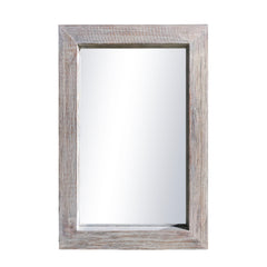 Rectangular Wooden Frame Wall Mirror, Grain Details - Antique White