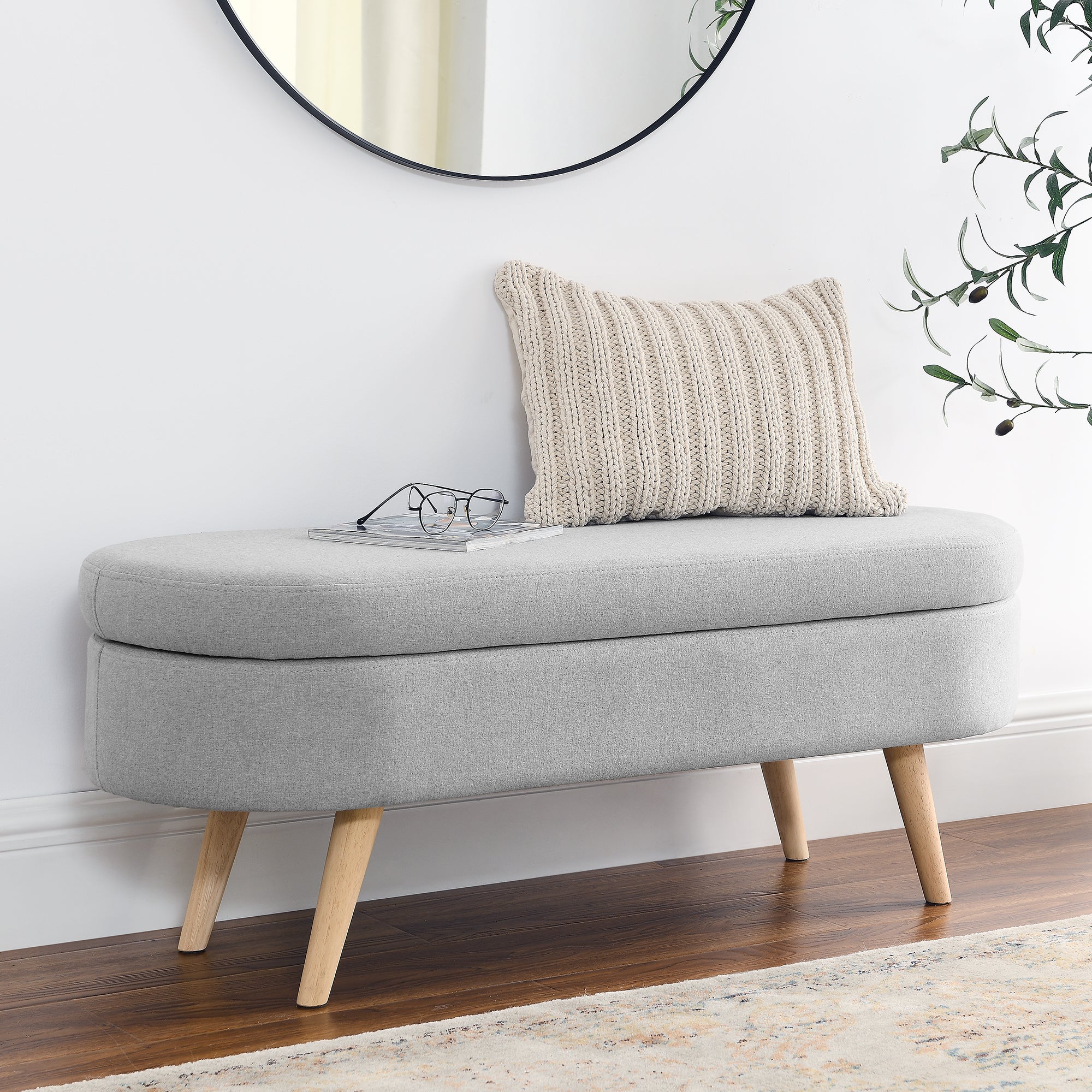 Ottoman Oval Storage Bench - Grey