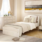 Platform Twin Bed Frame with Storage Drawer and Wood Slat Support No Box Spring Needed - White