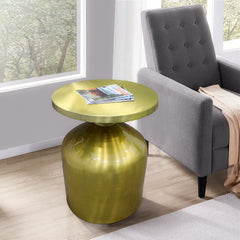 24 Inch Metal Frame End Table with Round Top and Bottle Shape Base - Gold
