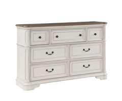 French Style Dresser - Gray Fabric & Antique White Finish