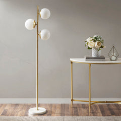 Holloway 3-Globe Light Floor Lamp with Marble Base - Gold