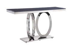 Zasir Sofa Table, Gray Printed Faux Marble & Mirrored Silver Finish
