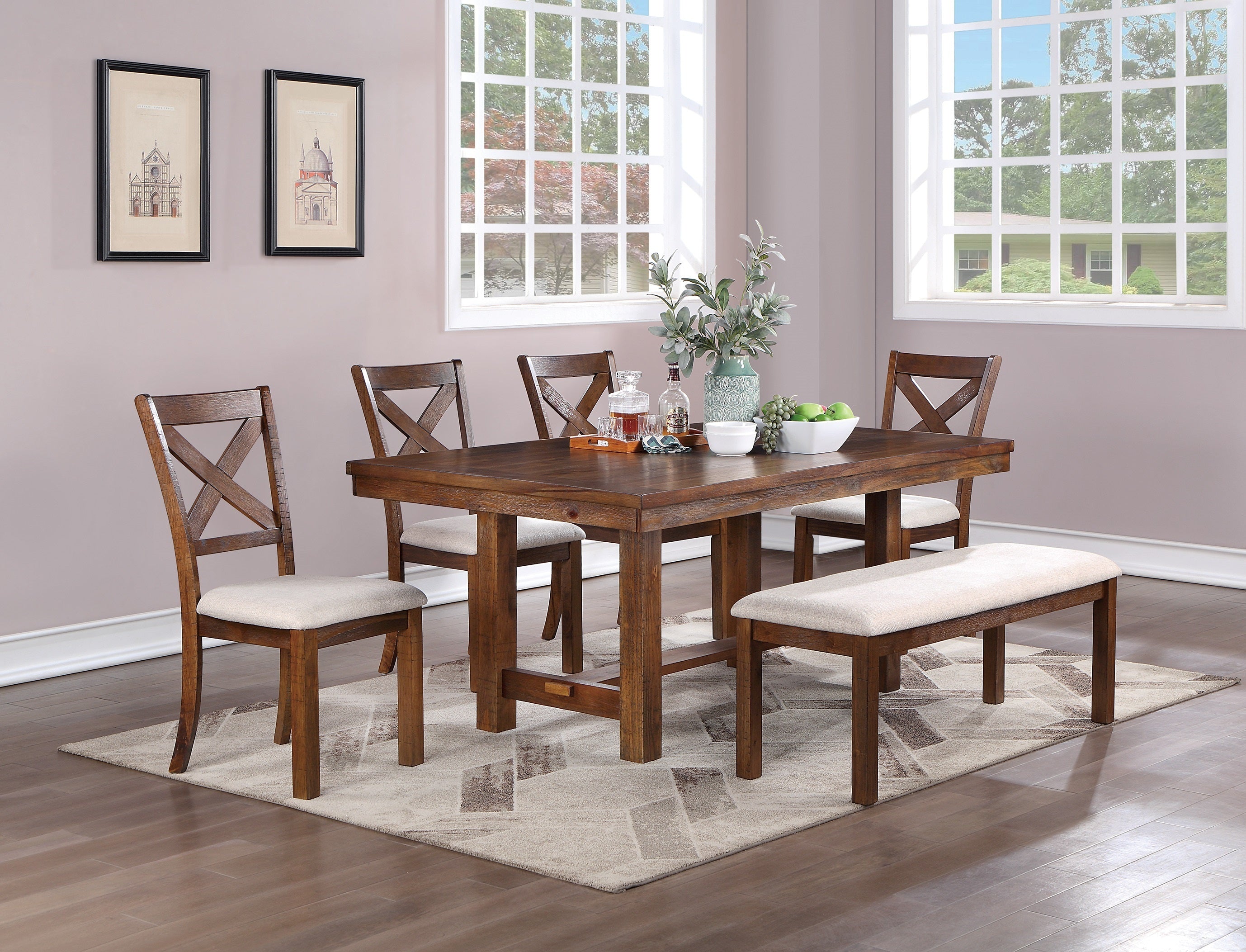 Natural Brown Finish Solid wood 1pc Dining Table Wooden Contemporary Style Kitchen Dining Room Furniture