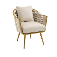 Modern Velvet Accent Chair Upholstered Armchair Tufted with Metal Frame - Beige