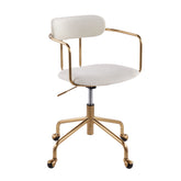 Contemporary Office Chair - Gold Metal and Cream Velvet