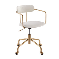 Contemporary Office Chair - Gold Metal and Cream Velvet