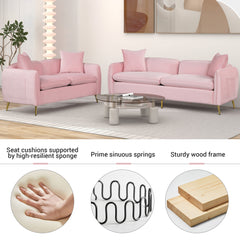 Pink Velvet Upholstered Sofa, Loveseat Couch