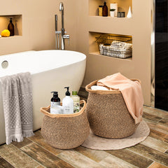 Cotton Linen Laundry Basket for bathroom (Set of 2) - Black & Brown