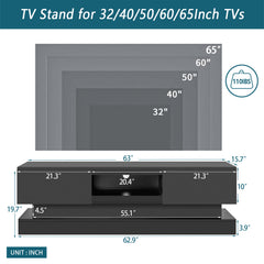 MAICOSY 63" LED RGB Lights TV Stand Entertainment Corner Console Cabinet Table