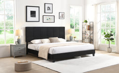 King Size Upholstered Bed Frame, Linen Fabric Headboard - Black
