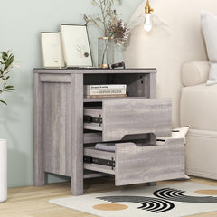 Multifunctional Storage Nightstand with 2 Drawers and an open shelf, Wireless Charging with adjustable LED - Brown
