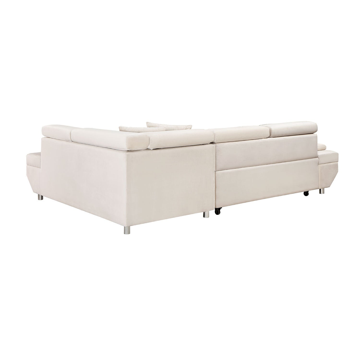 L Shape Sofa, Sleeper Sofa 2 in 1 Pull Out Couch Bed, Right-Facing Pull-out Bed Metal Legs - Velvet Beige