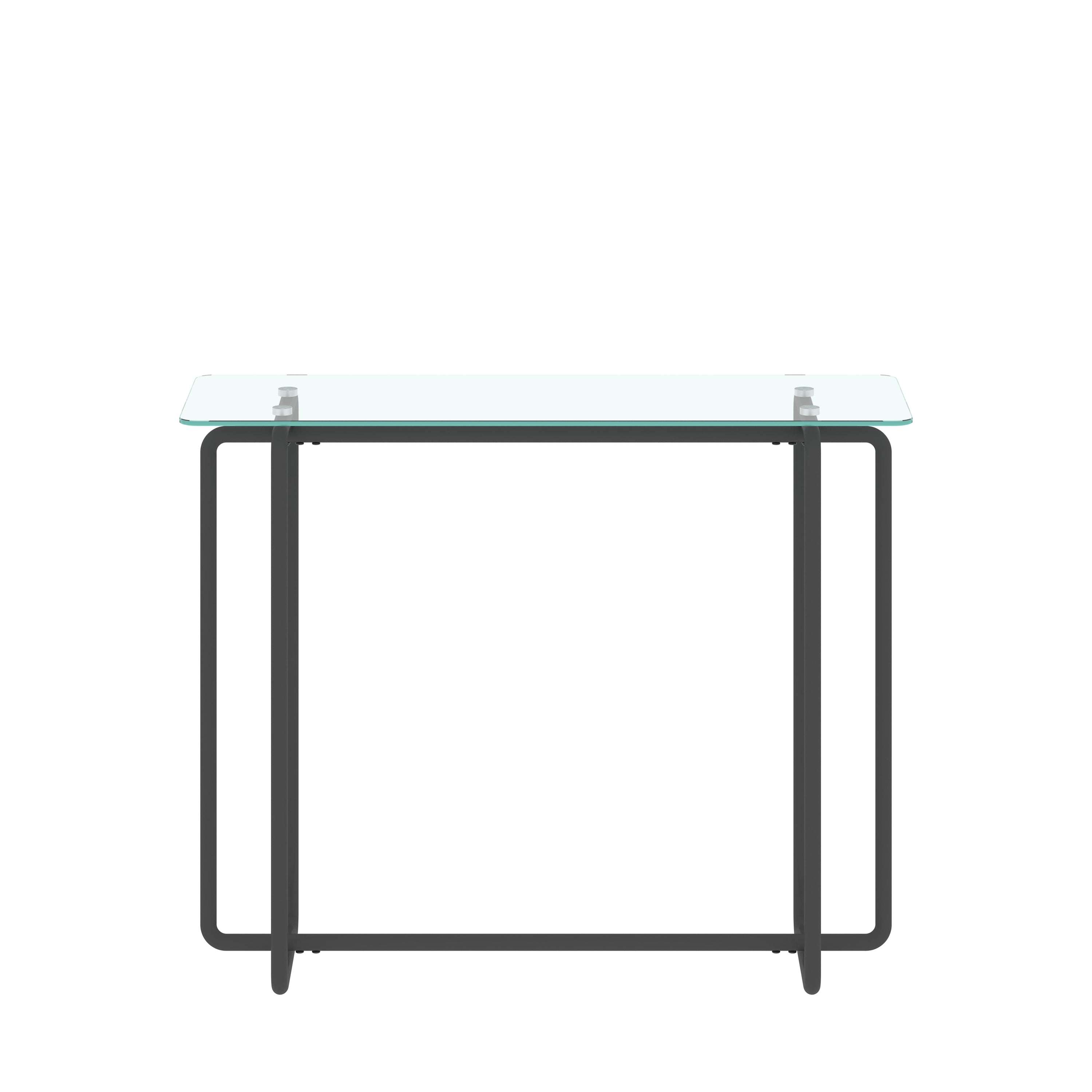 Console Table Single Layer Tempered Glass Rectangular Porch Table Black Leg -Transparent