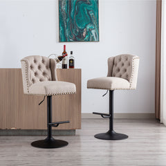 Modern Swivel Bar Stools Chair Adjustable Linen Upholstered Stool with Tufted Wing Back (Set of 2) - Cream