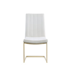 Modern White Side Dining Room Chairs with Seat High Back and Sturdy Gold Legs - White Velvet