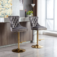 Modern Swivel Bar Stools Chair Adjustable (Set of 2) - Chrome Golden Base/ Grey