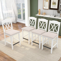 Counter Height Wood Upholstered Dining Chairs with Cross Backs (Set of 4) - White+Beige