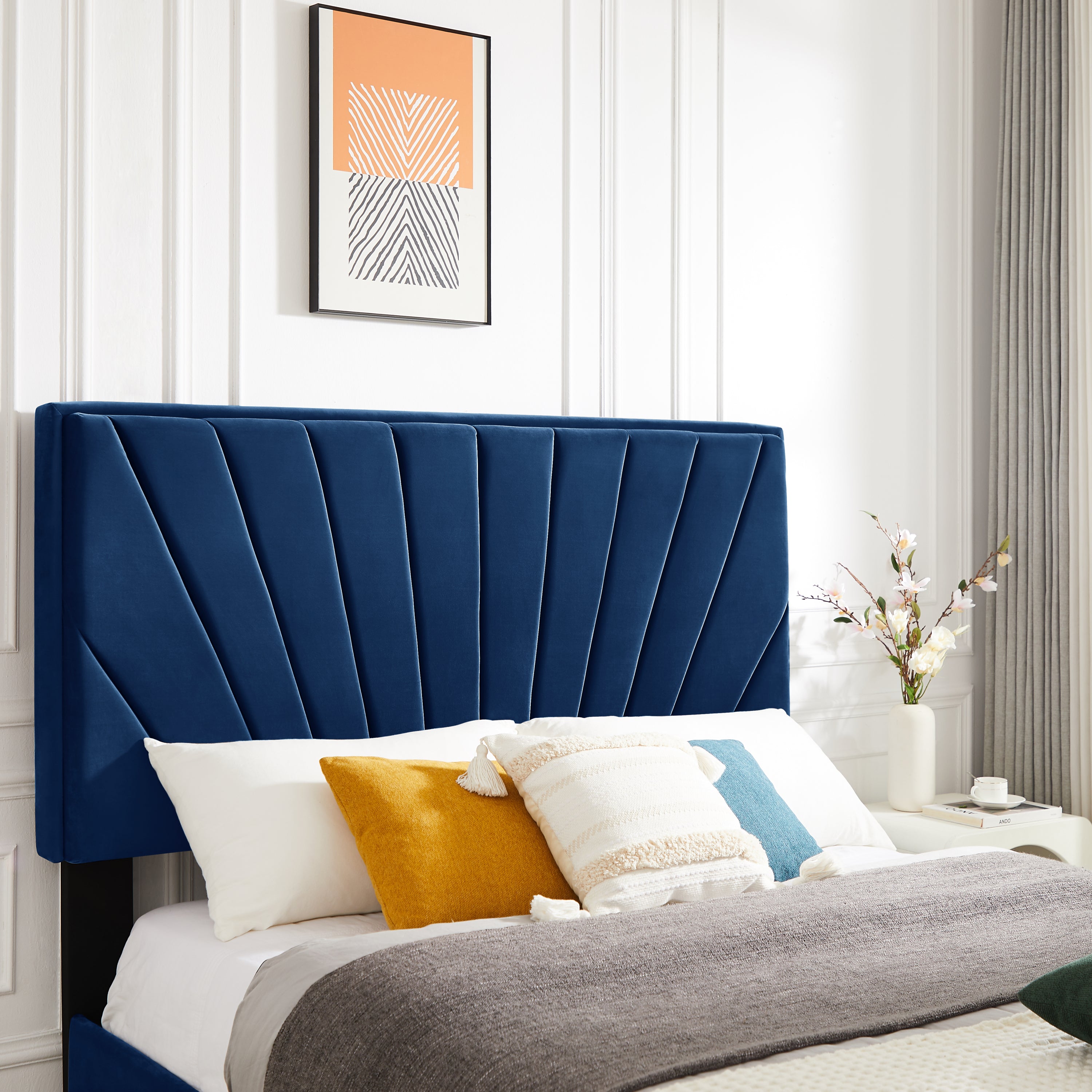 Full Bed Line Stripe Cushion Headboard  - Blue Navy