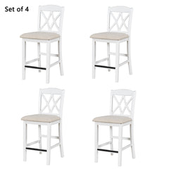 Counter Height Wood Upholstered Dining Chairs with Cross Backs (Set of 4) - White+Beige