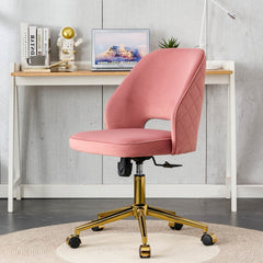 Modern Velvet Office Chairs, Adjustable 360 °Swivel Chair With Wheels - Pink